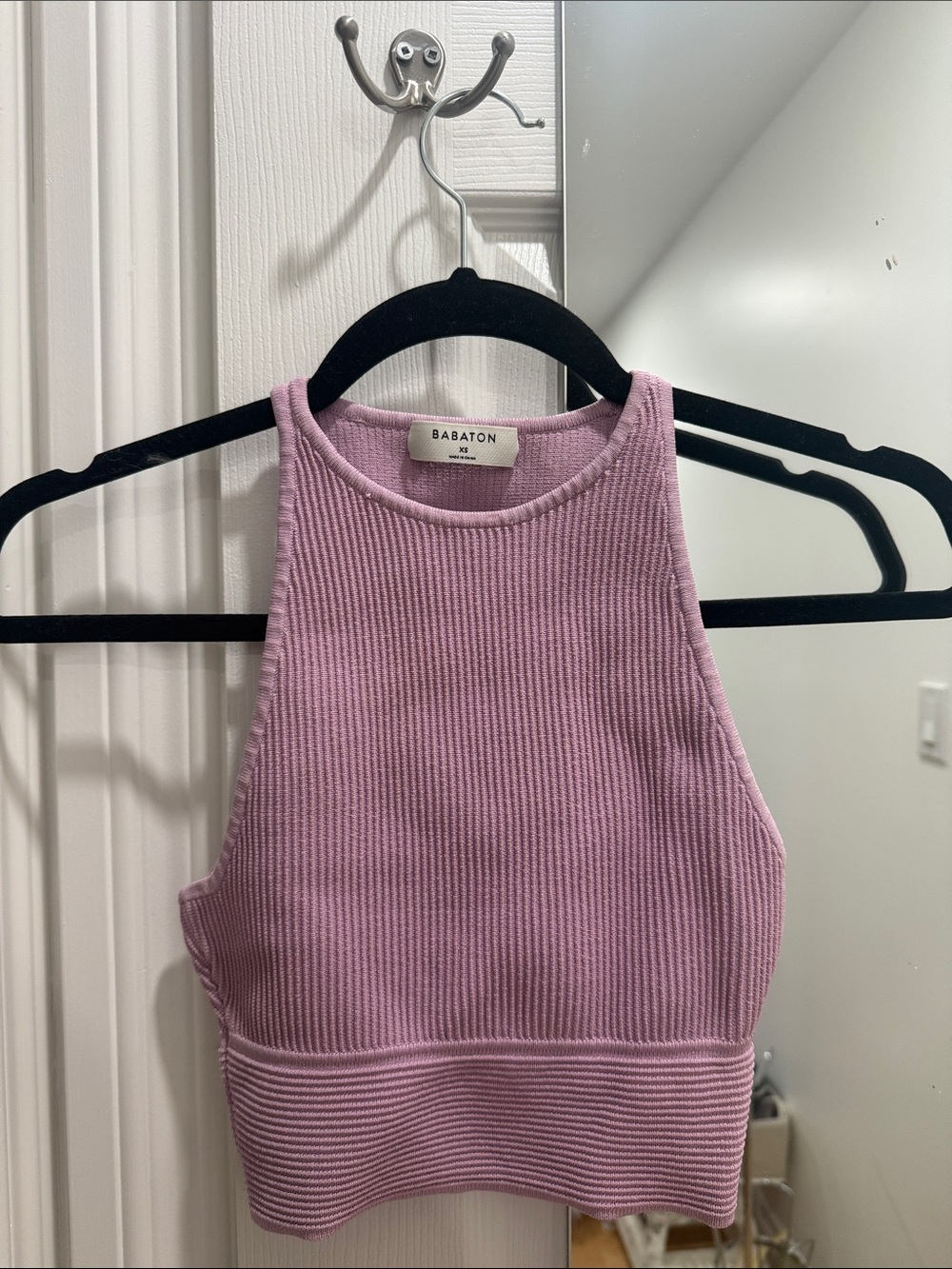 Babaton Lilac Ribbed High-Neck Crop Tank